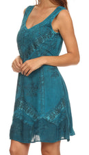 Sakkas Sudha Stonewash Embroidery Mid Length Adjustable dress