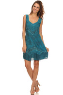 Sakkas Sudha Stonewash Embroidery Mid Length Adjustable dress