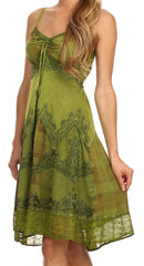Sakkas Lacey Stonewashed Embroidered Silver Threaded Spaghetti Strap Dress