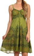 Sakkas Lacey Stonewashed Embroidered Silver Threaded Spaghetti Strap Dress#color_Green