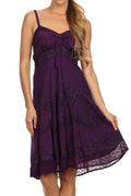 Sakkas Lacey Stonewashed Embroidered Silver Threaded Spaghetti Strap Dress#color_Purple