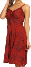 Sakkas Lacey Stonewashed Embroidered Silver Threaded Spaghetti Strap Dress