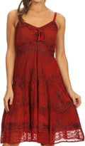 Sakkas Lacey Stonewashed Embroidered Silver Threaded Spaghetti Strap Dress#color_Red