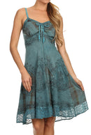 Sakkas Lacey Stonewashed Embroidered Silver Threaded Spaghetti Strap Dress