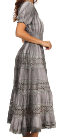 Sakkas Laney Tie Dye Lace Smocked Empire Waist Long Picot Hem Dress