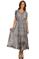 Sakkas Laney Tie Dye Lace Smocked Empire Waist Long Picot Hem Dress
