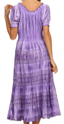 Sakkas Laney Tie Dye Lace Smocked Empire Waist Long Picot Hem Dress