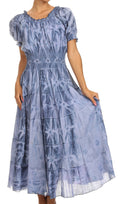 Sakkas Melissa Two Tone Dyed Tiered Smocked Waist Long Dress With Short Sleeves#color_Blue