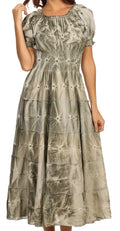 Sakkas Melissa Two Tone Dyed Tiered Smocked Waist Long Dress With Short Sleeves#color_ Olive
