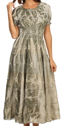 Sakkas Melissa Two Tone Dyed Tiered Smocked Waist Long Dress With Short Sleeves