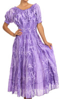 Sakkas Melissa Two Tone Dyed Tiered Smocked Waist Long Dress With Short Sleeves#color_Purple