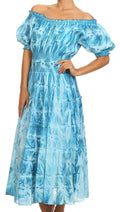 Sakkas Melissa Two Tone Dyed Tiered Smocked Waist Long Dress With Short Sleeves#color_Turquoise