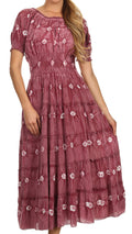 Sakkas Aiden Crepe Peasant Gypsy Boho Long Tie Dye Dress#color_Burgundy