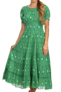 Sakkas Aiden Crepe Peasant Gypsy Boho Long Tie Dye Dress#color_Green