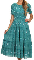 Sakkas Aiden Crepe Peasant Gypsy Boho Long Tie Dye Dress#color_Mint