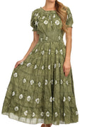 Sakkas Aiden Crepe Peasant Gypsy Boho Long Tie Dye Dress#color_Olive