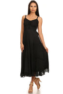 Sakkas Iris Plaid Stonewashed Rayon Embroidered Adjustable Spaghetti Straps Dress