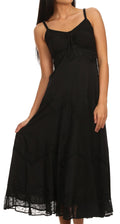 Sakkas Iris Plaid Stonewashed Rayon Embroidered Adjustable Spaghetti Straps Dress#color_Black