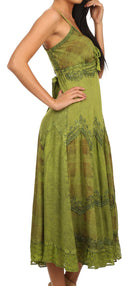 Sakkas Iris Plaid Stonewashed Rayon Embroidered Adjustable Spaghetti Straps Dress