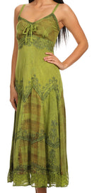 Sakkas Iris Plaid Stonewashed Rayon Embroidered Adjustable Spaghetti Straps Dress