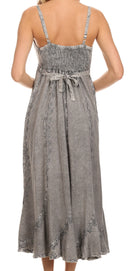 Sakkas Allie Stonewashed Embroidered Adjustable Spaghetti Straps Long Dress