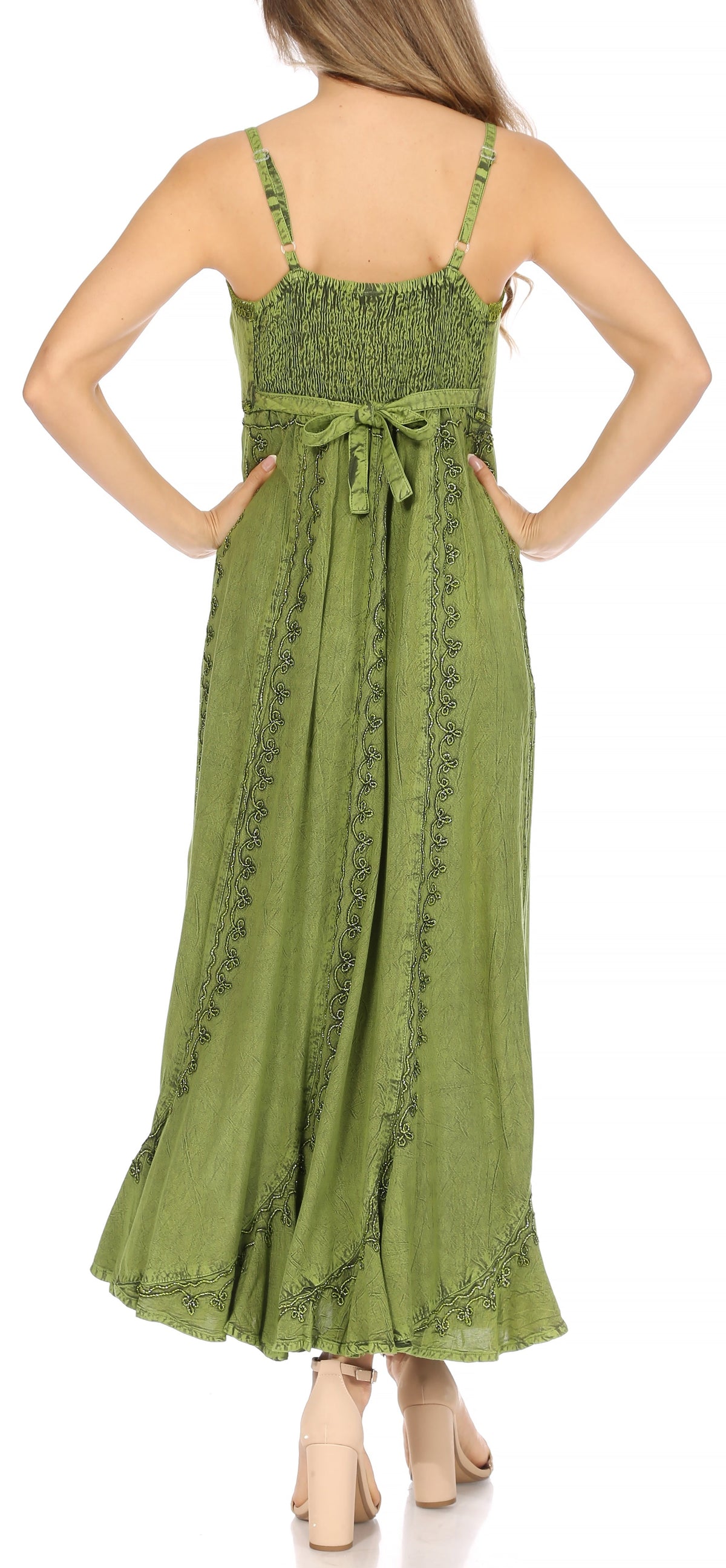 Sakkas Vestito Lungo Bohémien Con Ricami E Spalline Regolabili – Rayon Prelavato, Taglia S-M (US 0-8), Colore A Scelta - 3