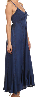 Sakkas Allie Stonewashed Embroidered Adjustable Spaghetti Straps Long Dress