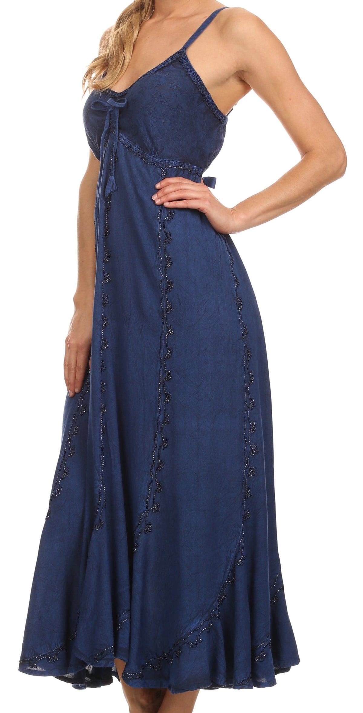 Sakkas Allie Stonewashed Embroidered Adjustable Spaghetti Straps Long