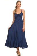 Sakkas Allie Stonewashed Embroidered Adjustable Spaghetti Straps Long Dress