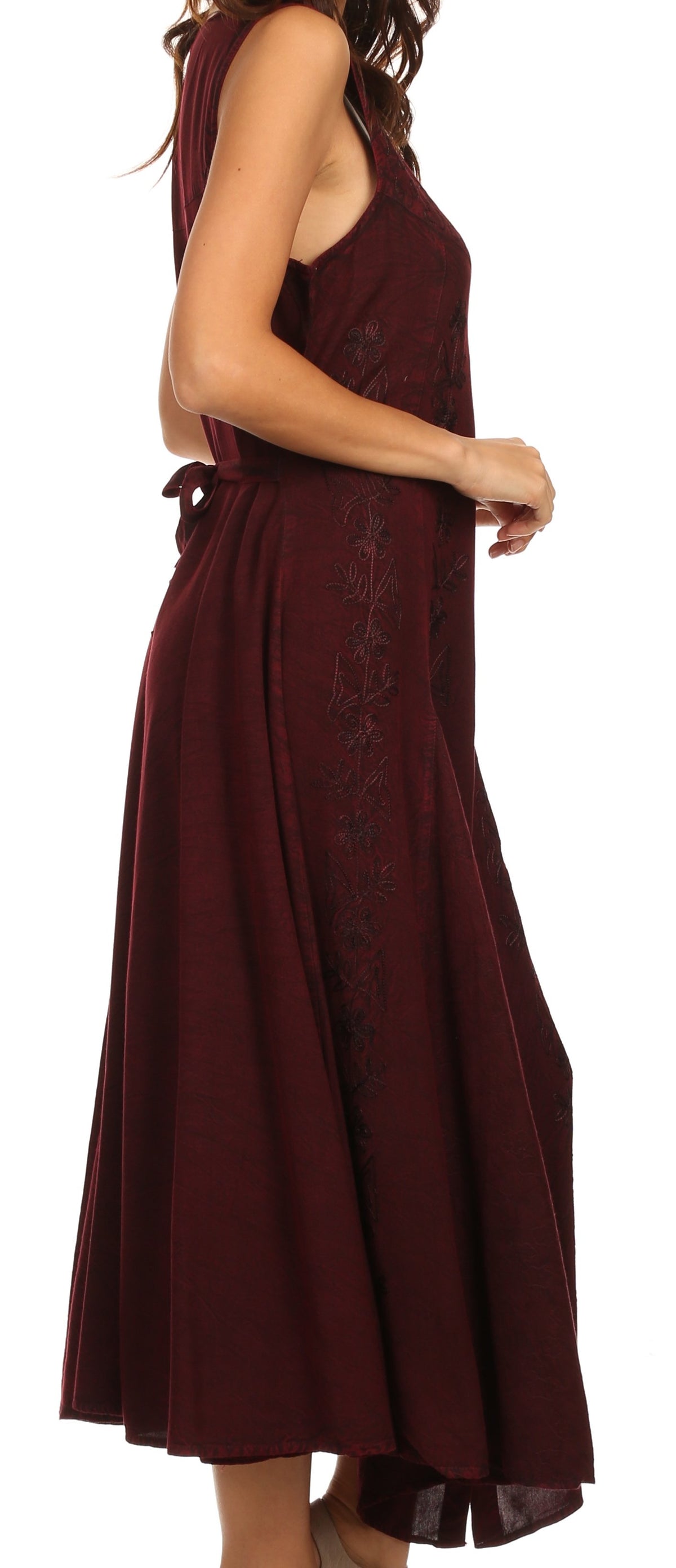 Sakkas Maya Floral Embroidered Sleeveless Button Up Rayon Dress Sakkas Maya Floral Embroidered Sleeveless Button Up Rayon Dress