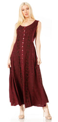 Sakkas Maya Floral Embroidered Sleeveless Button Up Rayon Dress#Color_Burgundy