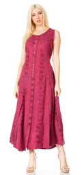 Sakkas Maya Floral Embroidered Sleeveless Button Up Rayon Dress#color_Orchid