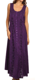 Sakkas Maya Floral Embroidered Sleeveless Button Up Rayon Dress#Color_Purple