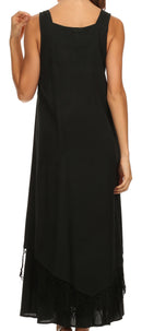 Sakkas Emma Relaxed Fit Scoop Neck Double Layered with Fringe Tank Dress