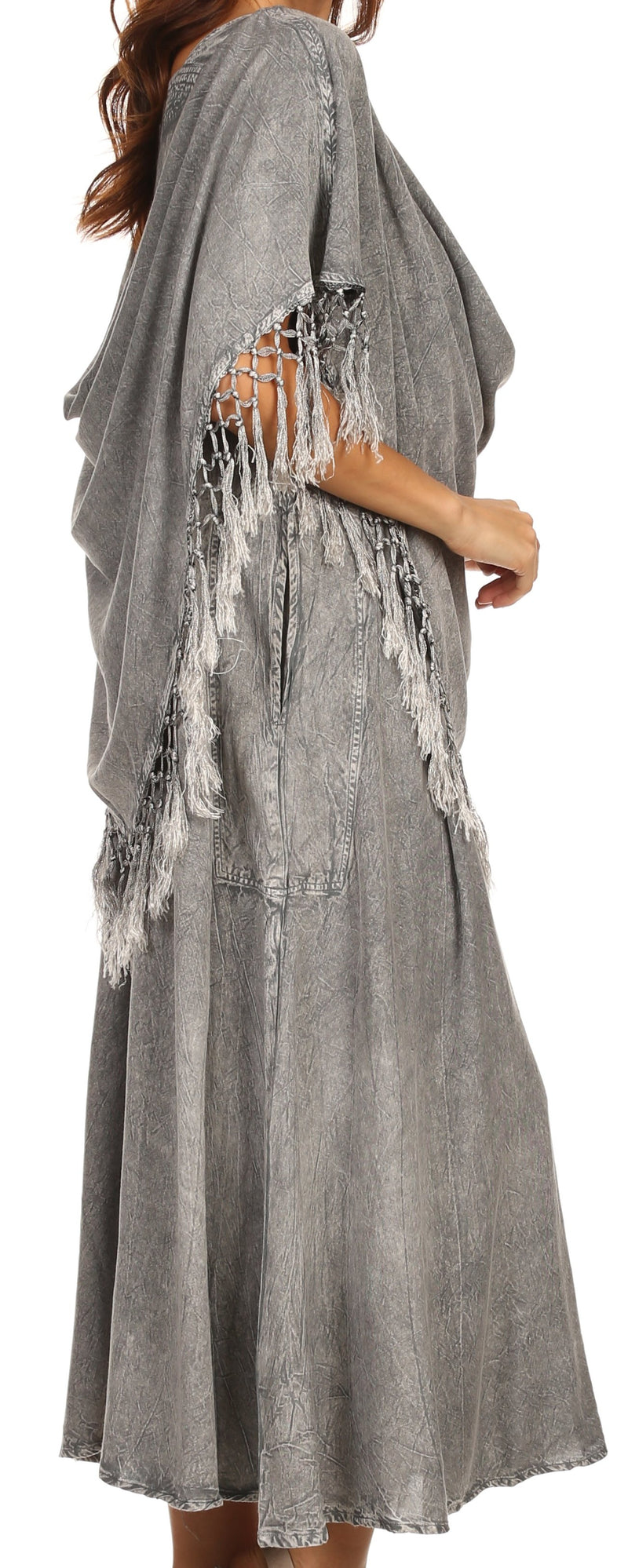 Sakkas Emma Relaxed Fit Scoop Neck Double Layered with Fringe Tank Dress
