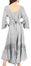 Sakkas Mirabel Stonewashed Corset Style Floral Emboridery Kimono Sleeve Dress
