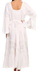 Sakkas Mirabel Stonewashed Corset Style Floral Emboridery Kimono Sleeve Dress