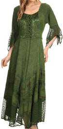 Sakkas Bexley Scoop Neck Bell Sleeve Bohemian Gypsy Embroidered Corset Dress