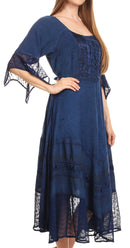 Sakkas Bexley Scoop Neck Bell Sleeve Bohemian Gypsy Embroidered Corset Dress
