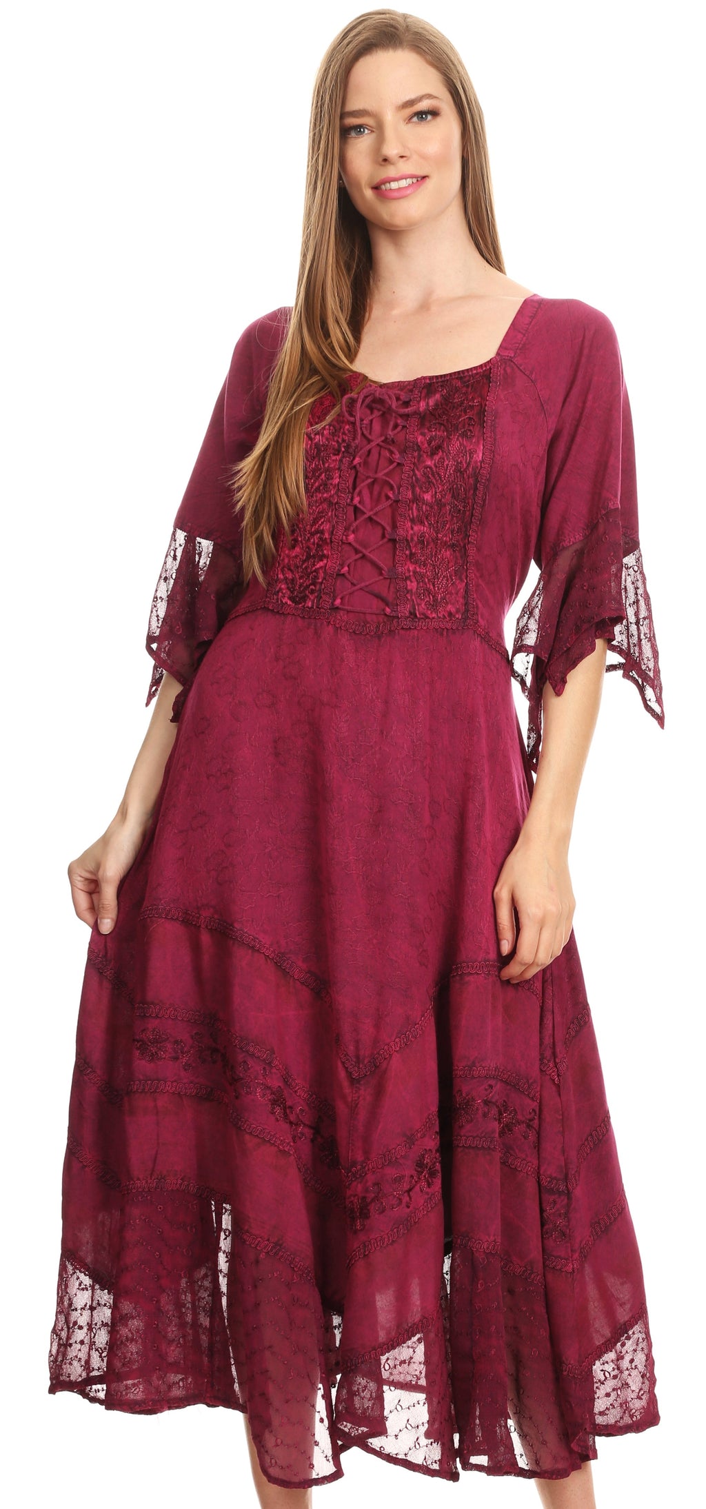 Sakkas Bexley Scoop Neck Bell Sleeve Bohemian Gypsy Embroidered Corset
