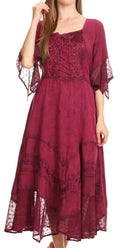 Sakkas Bexley Scoop Neck Bell Sleeve Bohemian Gypsy Embroidered Corset Dress#color_Orchid
