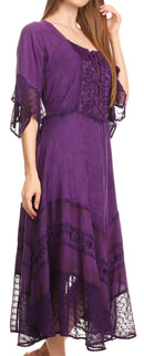 Sakkas Bexley Scoop Neck Bell Sleeve Bohemian Gypsy Embroidered Corset Dress