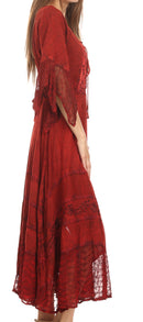 Sakkas Bexley Scoop Neck Bell Sleeve Bohemian Gypsy Embroidered Corset Dress