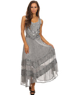 Sakkas Zendaya Stonewashed Rayon Embroidered Floral Vine Sleeveless V-neck Dress