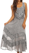 Sakkas Zendaya Stonewashed Rayon Embroidered Floral Vine Sleeveless V-neck Dress#color_Grey