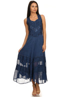 Sakkas Zendaya Stonewashed Rayon Embroidered Floral Vine Sleeveless V-neck Dress