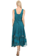 Sakkas Zendaya Stonewashed Rayon Embroidered Floral Vine Sleeveless V-neck Dress