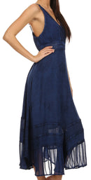 Sakkas Jammeh Stonewashed Embroidery Rayon Adjustable Spaghetti Straps Dress