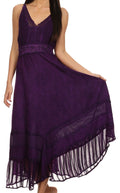 Sakkas Jammeh Stonewashed Embroidery Rayon Adjustable Spaghetti Straps Dress#color_Purple