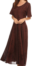 Sakkas Hailey Cap Sleeve Caftan Long Embroidered Stonewashed Dress